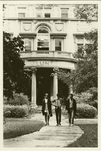 Students exiting Lunt Hall, date unknown